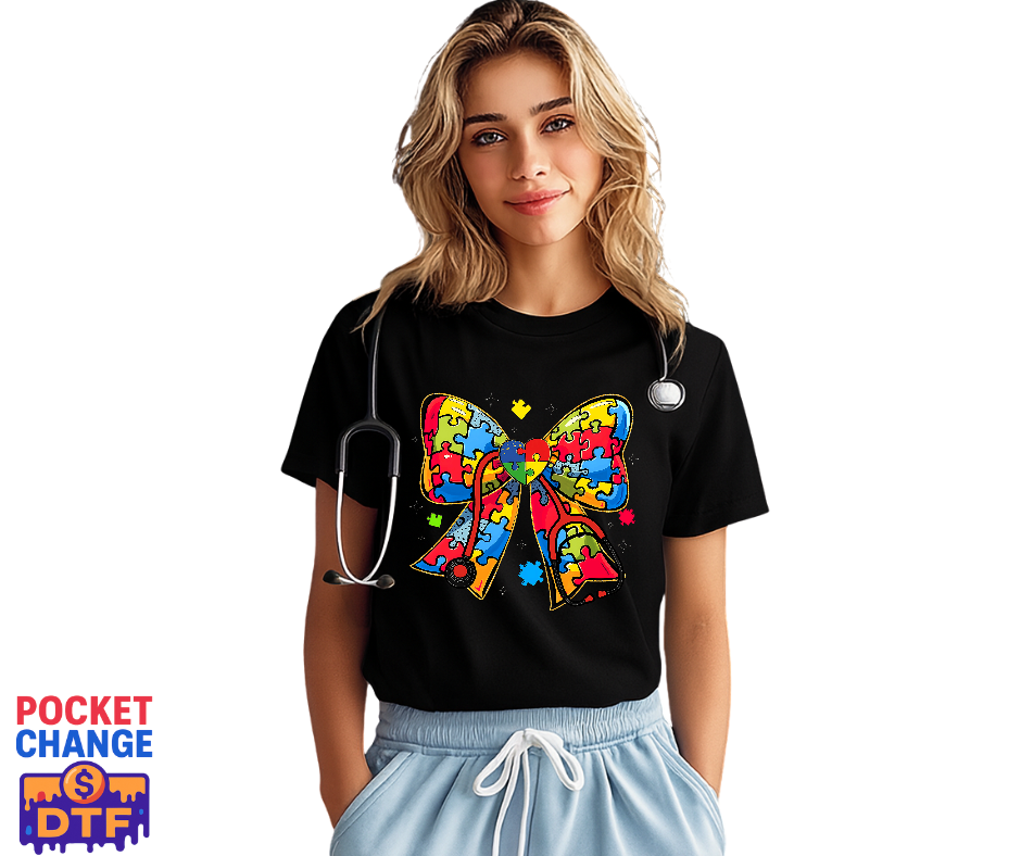 Autism Puzzle Heart Stethoscope – Nurse DTF Transfer (Premade)