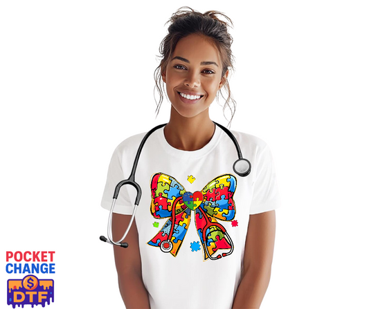 Autism Puzzle Heart Stethoscope – Nurse DTF Transfer (Premade)