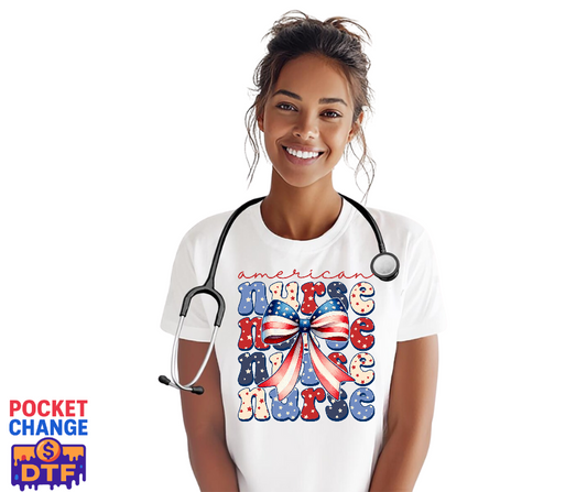 NURSE American Flag Bow Stethoscope – Nurse DTF Transfer (Premade)