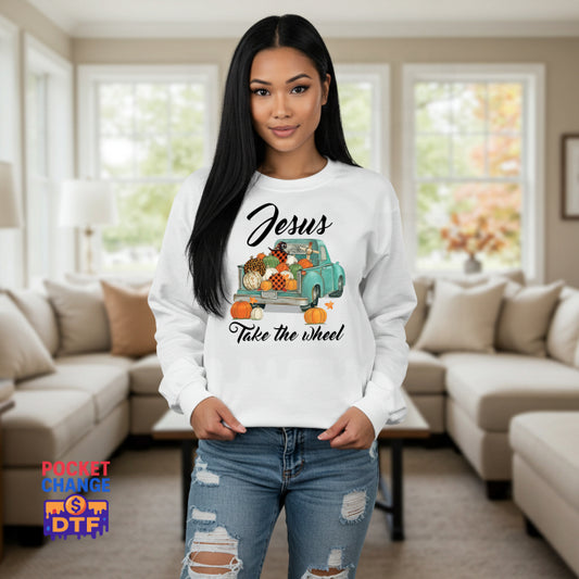 Pumpkins Jesus Take The Wheel – Christian Fall DTF Transfer