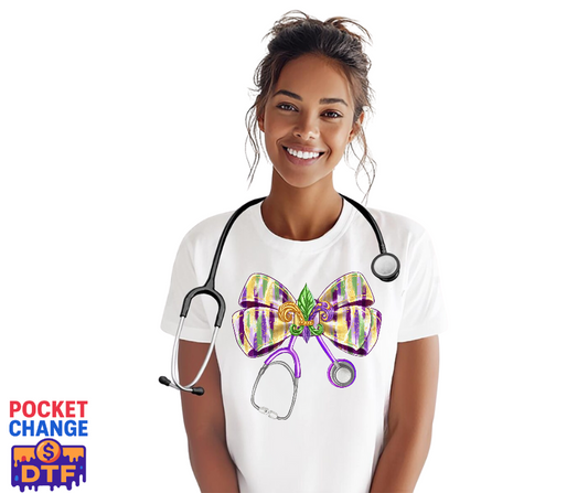Mardi Gras Bow Stethoscope – Nurse DTF Transfer (Premade)