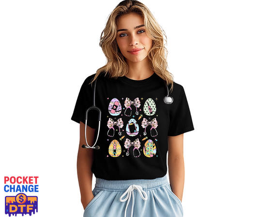 Bunny Ears Stethoscope with Flowers – Nurse DTF Transfer (Premade)