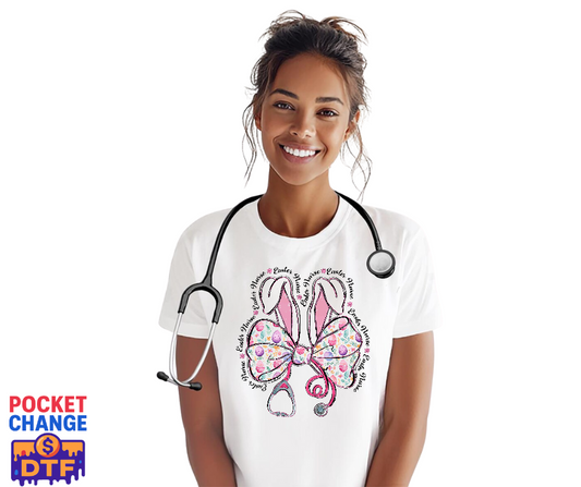 Pastel Bunny Ears Stethoscope – Nurse DTF Transfer (Premade)